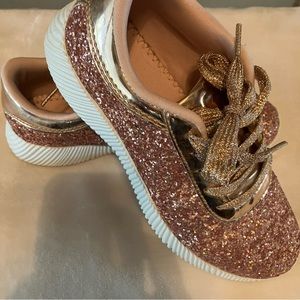 Women’s Forever, rose gold, sparkle tennis shoes, size 6.5